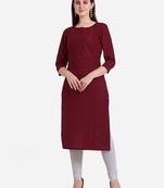 Maroon embroidered viscose kurtas-and-kurtis
