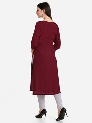 Maroon embroidered viscose kurtas-and-kurtis 2