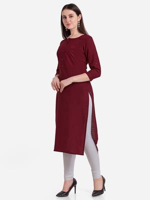 Maroon embroidered viscose kurtas-and-kurtis 3