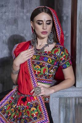 Black Embroidered Cotton Semi Stitched Lehenga 3