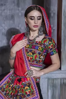 Black Embroidered Cotton Semi Stitched Lehenga