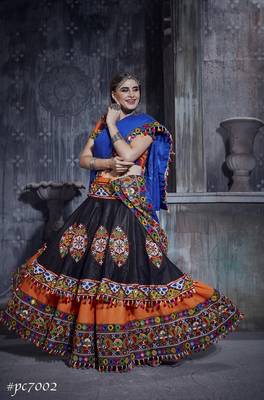 Orange Embroidered Cotton Semi Stitched Lehenga 1