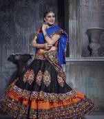 Orange Embroidered Cotton Semi Stitched Lehenga