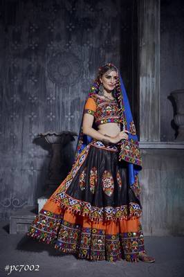 Orange Embroidered Cotton Semi Stitched Lehenga 2