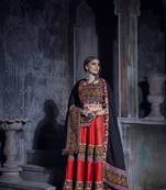 Red Embroidered Cotton Semi Stitched Lehenga