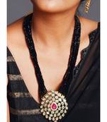 kundan pendant black crystal necklace set