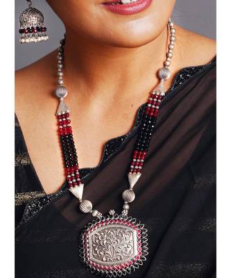 black metallic mandala necklace set 1