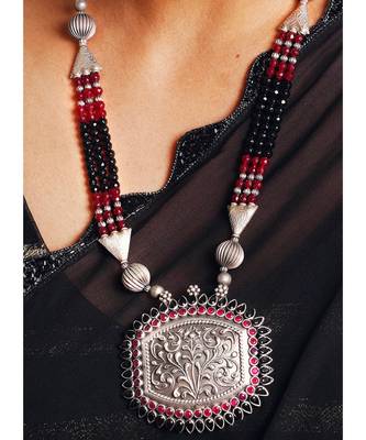 black metallic mandala necklace set 2