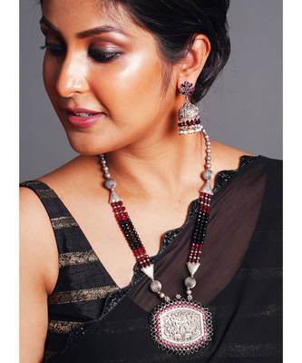 black metallic mandala necklace set 3