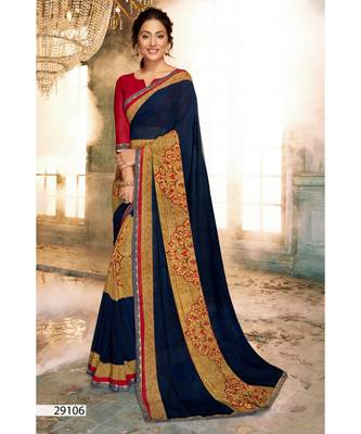 blue printed georgette saree with blouse 1