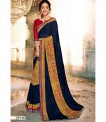 blue printed georgette saree with blouse