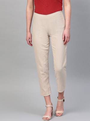 Pinksky Beige plain cotton trousers 1