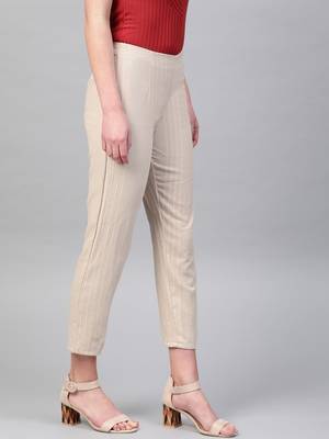 Pinksky Beige plain cotton trousers 2