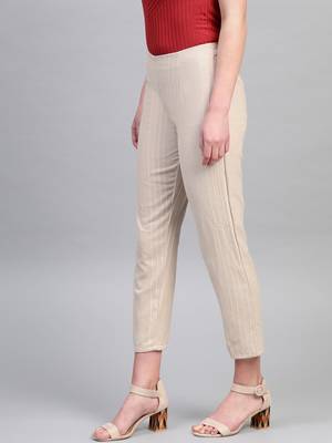 Pinksky Beige plain cotton trousers 3