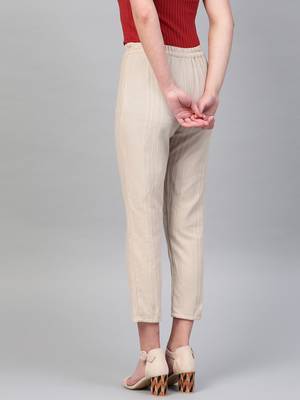 Pinksky Beige plain cotton trousers 4