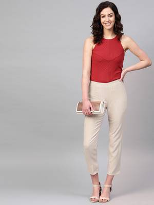 Pinksky Beige plain cotton trousers 5