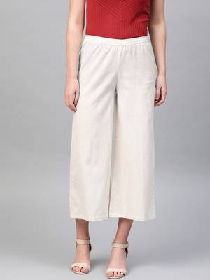Pinksky Off white plain cotton palazzo-pants 1