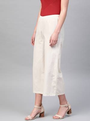 Pinksky Off white plain cotton palazzo-pants 2
