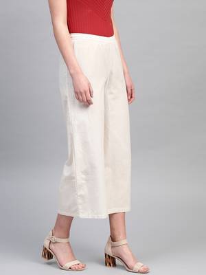 Pinksky Off white plain cotton palazzo-pants 3
