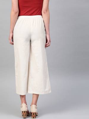 Pinksky Off white plain cotton palazzo-pants 4