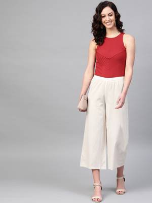 Pinksky Off white plain cotton palazzo-pants 5
