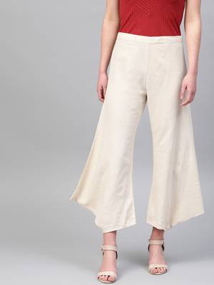 Pinksky Off white plain cotton palazzo-pants 1