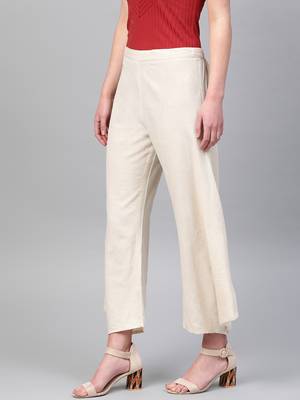 Pinksky Off white plain cotton palazzo-pants 2