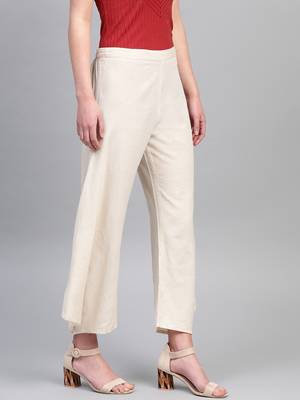 Pinksky Off white plain cotton palazzo-pants 3