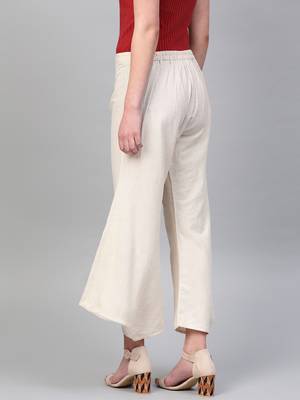Pinksky Off white plain cotton palazzo-pants 4