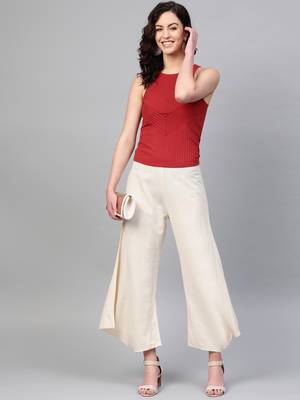Pinksky Off white plain cotton palazzo-pants 5