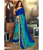 blue printed georgette saree with blouse