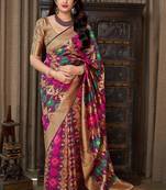 Wine woven banarasi silk saree with blouse