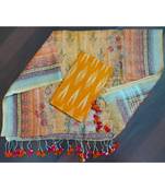 orange woven cotton unstitched top with dupatta