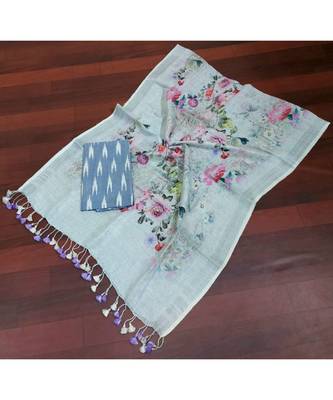 grey woven cotton unstitched top with dupatta 1