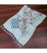 grey woven cotton unstitched top with dupatta