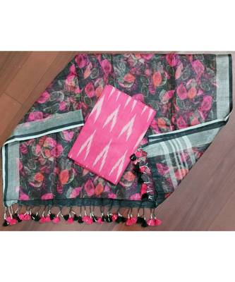 pink woven cotton unstitched top with dupatta 1