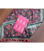 pink woven cotton unstitched top with dupatta