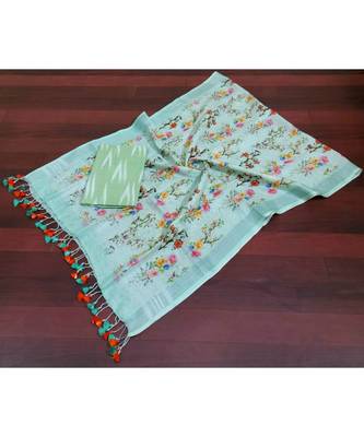 grey woven cotton unstitched top with dupatta 1