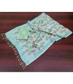 grey woven cotton unstitched top with dupatta