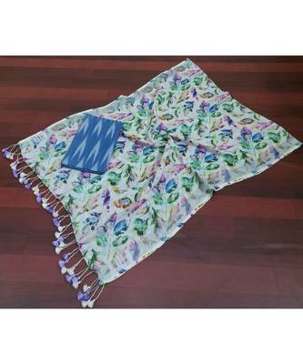 blue woven cotton unstitched top with dupatta 1
