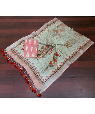 pink woven cotton unstitched top with dupatta 1
