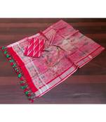 pink woven cotton unstitched top with dupatta