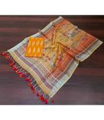 orange woven cotton unstitched top with dupatta