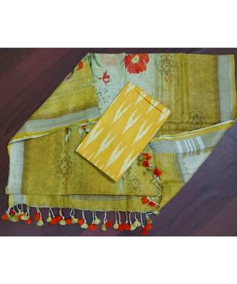 yellow woven cotton unstitched top with dupatta 1