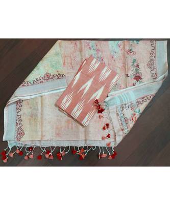 pink woven cotton unstitched top with dupatta 1