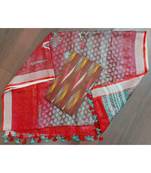 brown woven cotton unstitched top with dupatta