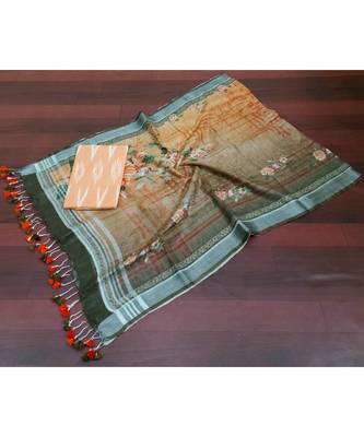 orange woven cotton unstitched top with dupatta 1