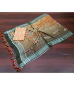 orange woven cotton unstitched top with dupatta