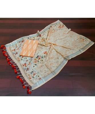 orange woven cotton unstitched top with dupatta 1