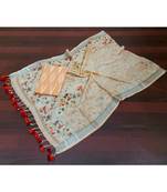 orange woven cotton unstitched top with dupatta